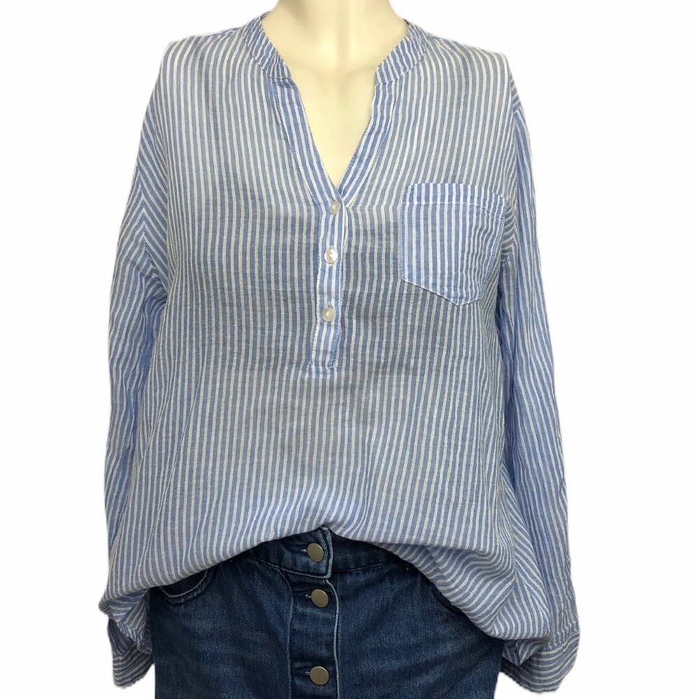 Dressbarn Blue Striped 100% Cotton Popover Shirt Size M